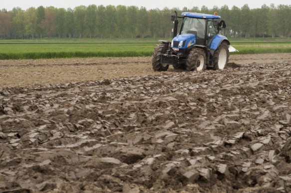 Ploegende tractor.