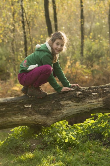 Kind spelend in het bos.